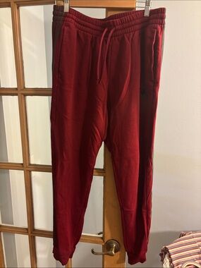 adidas Men's Deep Red Jogger Pants with Drawstring Waist